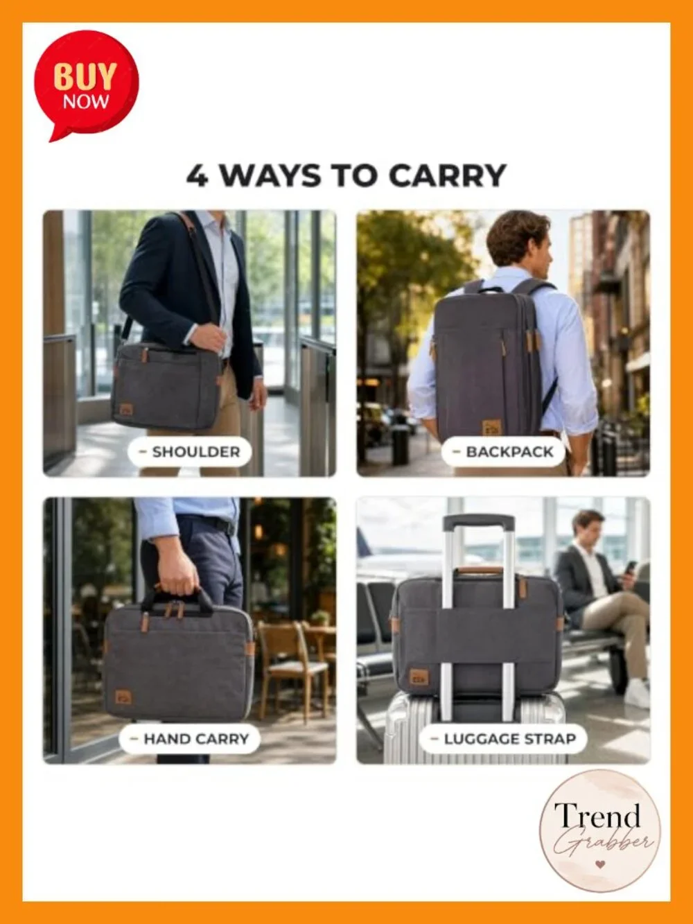 Convertible 17.3in Laptop Messenger Bag 3-in-1 Briefcase Backpack Canvas